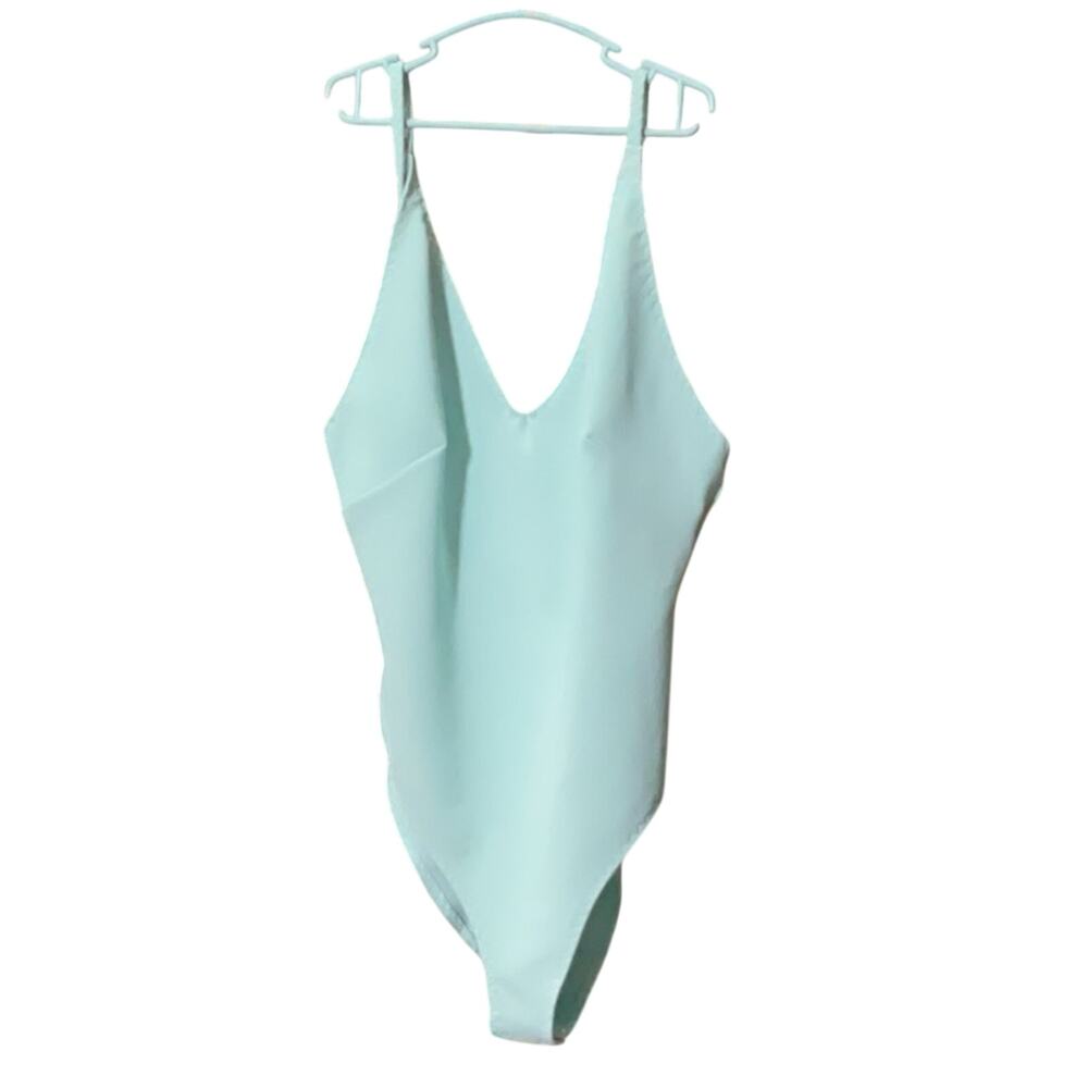 H&M Aqua Blue One Piece Swimsuit V-Neck. Size Small